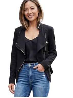 Bianca Nygård Petite Black Drape Front Moto Jacket - Size 4P